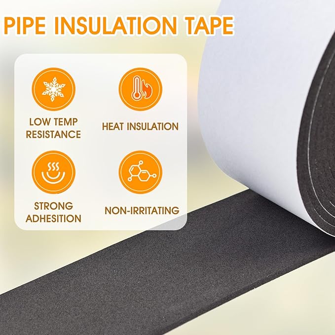 2 Inch * 13Ft Pipe Insulation Tape - 2Packs, Weather Resistant Water Wrap Tape, Outdoor Water Pipe Insulation Wrap, Foam Pipe Wrap Insulation for Water Pipes (Black)