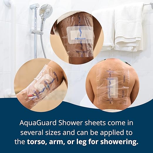 TIDI 50015-CSE AquaGuard Sheet – 9” x 9” – (Area of Coverage: 7” x 7.5”) – Shower Protection Sheet – Self-Adhesive Moisture Barrier – Wound Cover for Showering – 98 Sheets – Home Medical Supplies