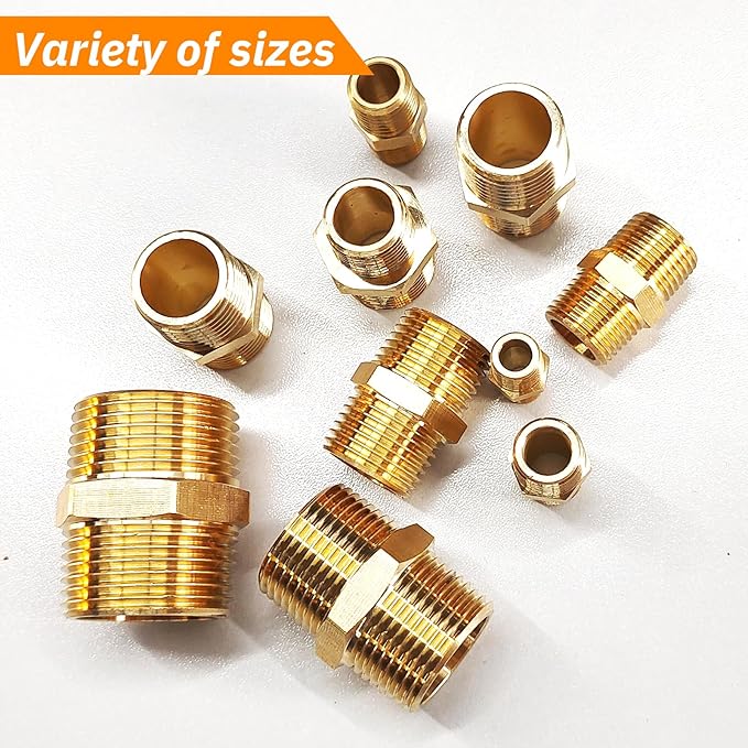 2PCS Hex Brass Nipple 1/4" NPT Male X 1/4" NPT Male Pipe Fitting 1/4 inch Brass Pipe Nipples Male Pipes Adapter Fittings Heavy Equal Nipples Connectors