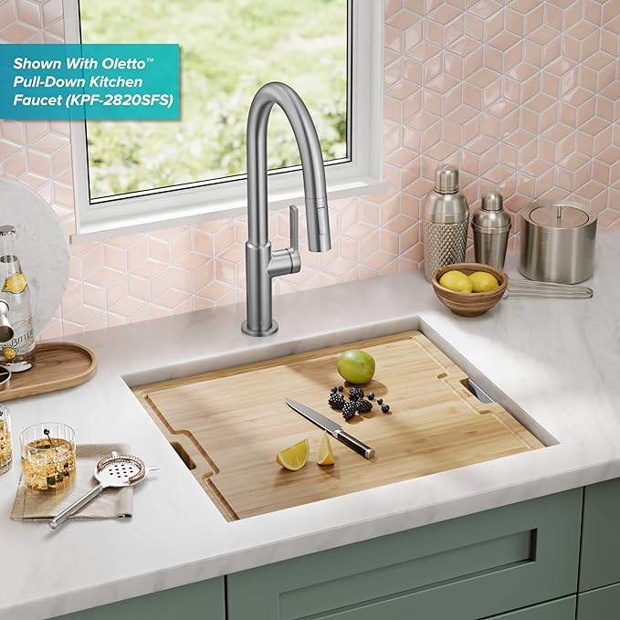 KRAUS Kore 21-Inch Undermount Workstation 16 Gauge Single Bowl Stainless Steel Kitchen Sink with Accessories, KWU111-21
