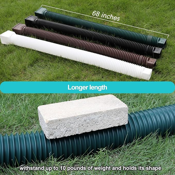 4 Pack Rain Gutter Downspout Extensions Flexible, Drain Downspout Extender,Down Spout Drain Extender, Gutter Connector Rainwater Drainage,Extendable from 21 to 68 Inches(Green)