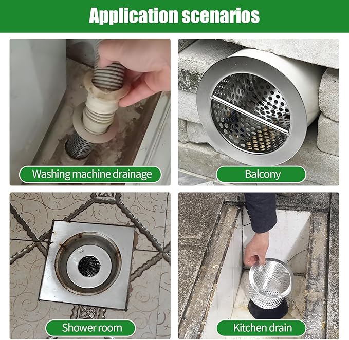 2'' Commercial Floor Drain Strainer, 4" Tall 304 Perforated Cylindrical Mesh Stainless Steel Drain Strainer for Factory/Kitchen/Hospital/Restaurant (Silver, 4" Tall x 2" Diameter)