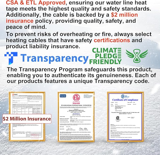 HEATIT Water Line Heat Tape - All-Season Pipe Freeze Protection, Hassle-Free Installation Heat Trace For Pipes, CSA & ETL Approved, Energy-Saving, Versatile, Long-Lasting HISD 12ft, 7w/ft, 120V