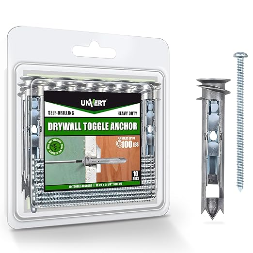 Heavy Duty Drywall Anchors - Self Drilling Ez Drywall Toggle Anchor Kit, #8 Anchor with Screws - Easy Wall Anchors for Hanging and Mounting - Holds Up to 100 Lb. (10 Pack)