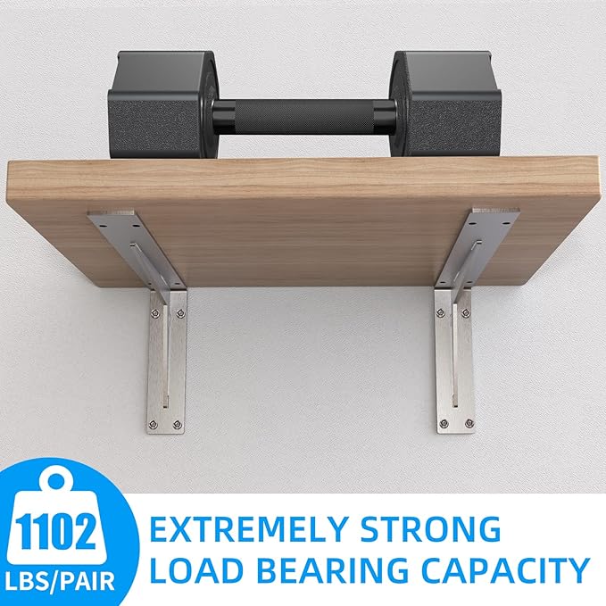 YUMORE Shelf Bracket Heavy Duty 12x8x2 in, 1/5IN Extra Thick Solid L Brackets Stainless Steel Countertop Bar Top Support Brackets Wall Mounted, Includes Hardware, 2 Pack