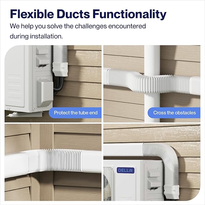 DELLA 3" 15.5 Ft Mini Split Line Set Cover with Flexible Duct, Decorative PVC Lineset Cover Kit, Paintable for Mini Split Air Conditioner, HAVC & Heat Pumps Systems Tubing Cover, White