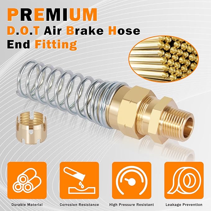 30PCS 3/8” & 1/2” DOT Air Hose Male Connector Fittings and Sleeve Tubes with Spring Guards, 50 Inch 1/4" & 3/8" Rubber Air Hose for Air Brake Systems or Trucks Trailers