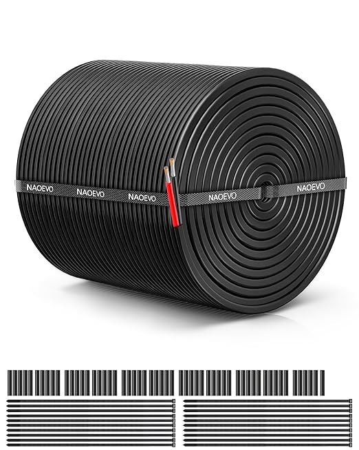 NAOEVO 10 Gauge Wire 2 Conductor Electrical Wire, 10 AWG Stranded PVC Cord, 12V Low Voltage/Tinned Copper/Flexible Cable for Automotive Wiring, Lamp Cord, Marine Cable (300FT)
