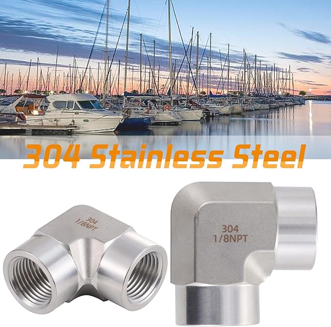 Stainless Steel Pipe Fitting 90 Degree Barstock Street Elbow 1/8" NPT Female x 1/8" NPT Female 2 Pack
