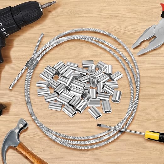 1/16"(1.5mm) Aluminum Crimping Loop Sleeve, Wire Rope Sleeve, Cable Crimps Sleeves, Cable Ferrules for Wire Rope and Cable Line End, 250 PCS