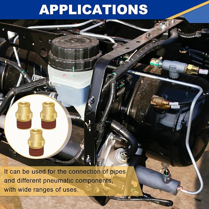 1/4" Brass Push to Connect DOT Air Brake Fittings, 3PCS Air Line Quick Connect Fittings 1/4" Tube OD x 1/4" NPT Connector Tube to Male Pipe for Truck Trailers Air Brake System