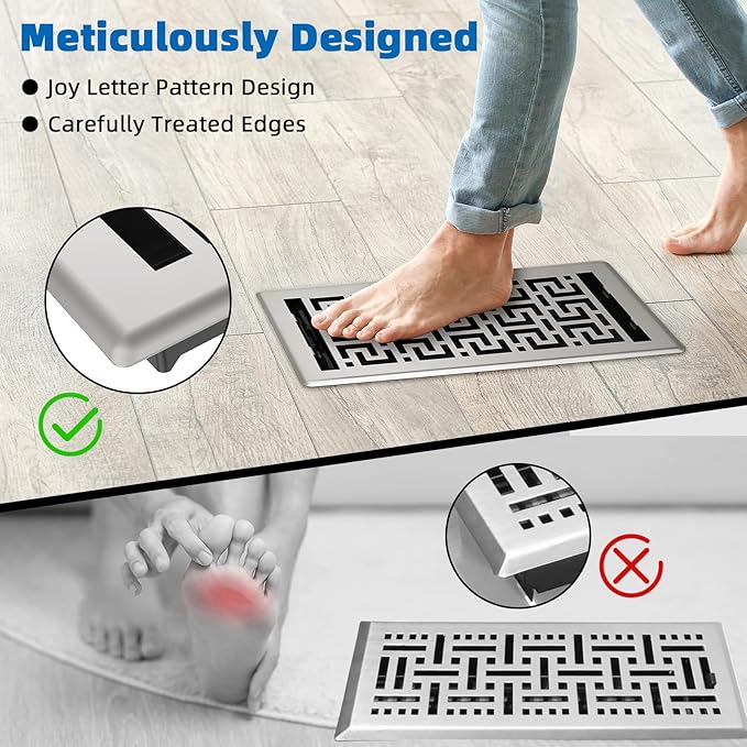 Floor Register 6x14-6 Pack Floor Vent Covers Heavy Duty Walkable Steel Floor Vents Adjustable Decorative Vent Covers for Home Floor Sidewall Office or Ceiling Vent