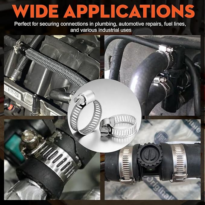 210-Piece 304 Stainless Steel Worm Gear Hose Clamps Assortment Kit,1/4-2 Inch(6-51mm) for Plumbing,Automotive,Fuel Line,Industrial,Tube,Applications