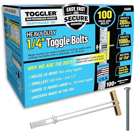 TOGGLER SNAPTOGGLE Drywall Anchor 100-Pack 1/4-in Dia Toggle Bolt ; Holds 265 pounds Each in 1/2-in Drywall by TOGGLER(2.5 inch Bolts Included)