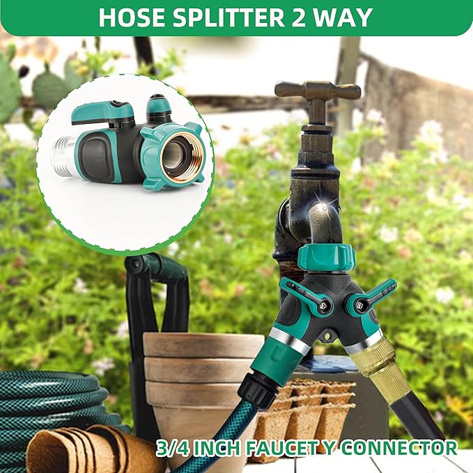 Garden Hose Splitter 2 Way 3/4 Inch Faucet Y Connector With Shut Off Valve,Garden Supplies Water Hose Splitter Adapter For Indoor Outdoor Faucets