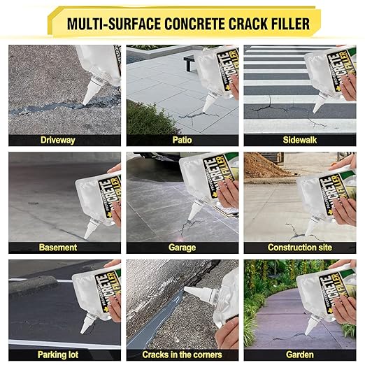 Concrete Crack Filler, High Elasticity Cement Crack Filler, Self Leveling Concrete Slab Repair Sealant for Driveway, Walkway, Patio, Waterproof Caulking Glue for Joint, Outdoor - 17.6 Floz