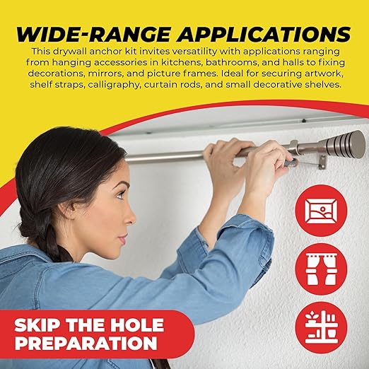 Qualihome Zinc Self Drilling Drywall Anchor Hollow Wall Anchor Kit with Screws - Metal Self Drilling Drywall Anchors with Wide Screw Fins - #8 Zinc Drywall Anchors Heavy Duty - 50 Pack - 75 Lbs