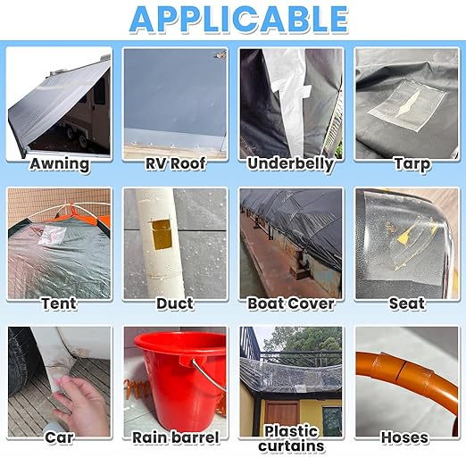 Waterproof Repair Tape for Awning, Tent, Tarp, RV Underbelly, Sail, Boat Cover, Duct Outdoor Repair Patch, Heavy Duty, UVproof, Multipurpose, Clear