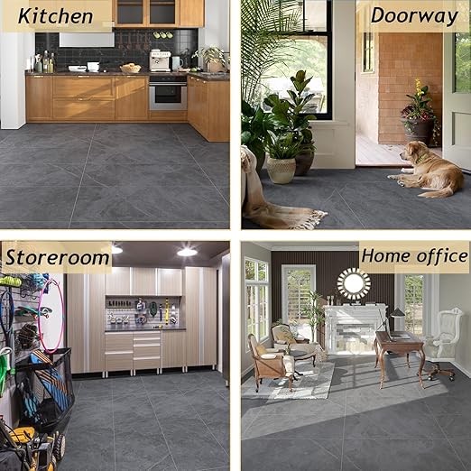 Freshtour Vinyl Flooring Roll, Versatile Removable PET Leather-Like Floor Covering, Waterproof & Durable, Easy Tape Installation, Cost-Effective for Any Room, Grey Marble/ 107.6 Sq.ft (39.3" x 393.7")