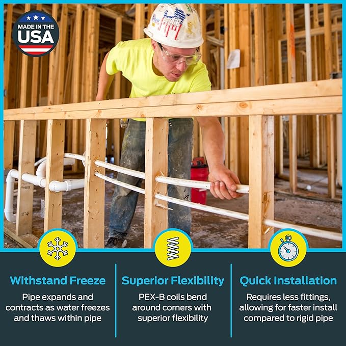SharkBite 3/8 Inch x 100 Feet White PEX-B, PEX Pipe Flexible Water Tubing for Plumbing, U855W100