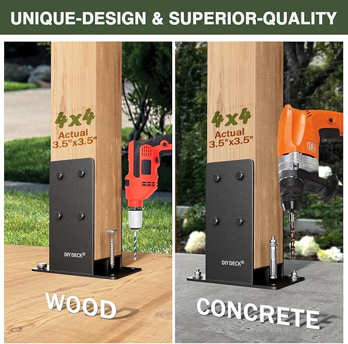 4x4 Wood Post Base (Internal Size 3.6" x3.6 ) Heavy Duty Stainless Steel Powder-Coated Post Anchor with Air Flow Channel Fence Post Anchor Base for Deck Railing, Pergolas, Fence Pillar, 2Pack