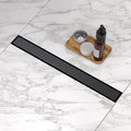 Linear Shower Drain, Linear Drains .30 Inch Shower Trench Drain with 2-in-1 Flat Cover & Inser Cover,304 Stainless Rectangle Steel Shower Floor Drain with Hair Strainer and Leveling Feet(Black, 30 in)