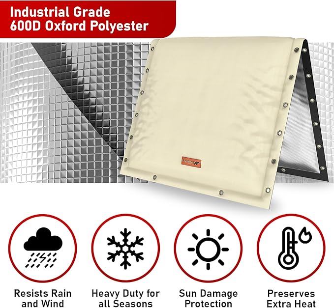 Redford Supply Co. Cold Snap (5°F) Backflow Preventer Insulation Cover, 3-Way Custom, 28"W x 20"H, Pipe Insulation, Water Sprinkler Covers for Outside, Sprinkler Backflow Cover for Winter (Beige)