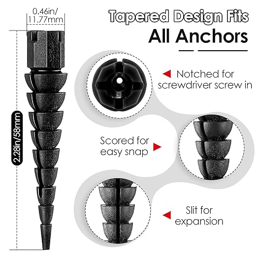 15 Pcs Wood Anchor, Fixes Stripped Screw Holes in Wood, Door, Furniture, Fits Sizes #2 to #16, Black