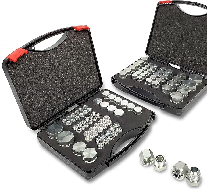 160 PC JIC and ORFS Master Industrial Hydraulic Cap and Plug Hose Tube and Pipe Fitting Kit Cap and Plug Kit Precision Threading in ORFS and 37° Dash Sizes 4 6 8 10 12 16