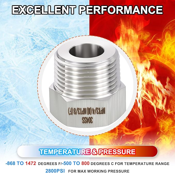 2 Pack 304 Stainless Steel Male to FeMale Adapter, 3/4" Male NPT x 3/8" FeMale NPT Hex Bushing Reducer for Industrial, Automotive, Fluid Transfer, Home Gardening, Water Treatment