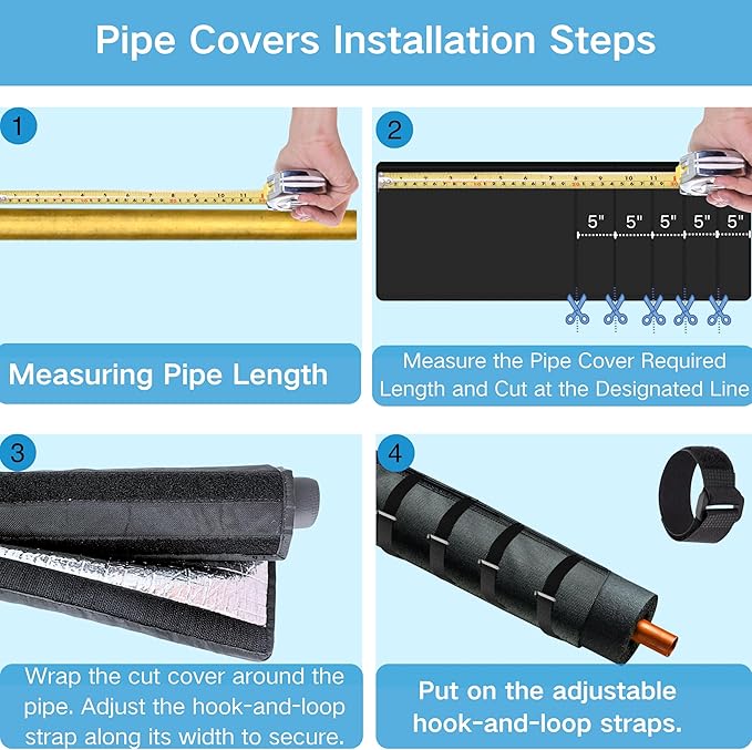 4 Layers HVAC AC Copper Pipe Insulation Cover, 78”x11.8” Oxford AC Pipe Covers, for Outdoor AC Lines, Electrical Cables, Wires, Prevents Freezing, Waterproof ,UV Resistant (Black)