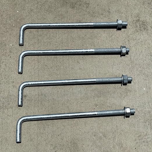 Sandbaggy 3/4" x 16" Threaded Concrete Anchor L-Bolts (Nuts & Washers Included) - Hot Dipped Galvanized - Sill Plate, Base Plate, Masonry, Wood, Cement Anchors, J Bolt (60, 3/4" x 16")