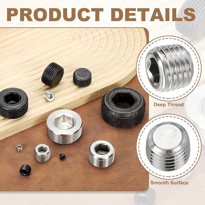 Pipe Plug Stainless Steel Internal Hex Thread Socket Pipe Plug Fitting - Fitting for (Sealing Port - Air Tanks - Water Outlets) 1/16 Inch NPT Male & 6 Pack
