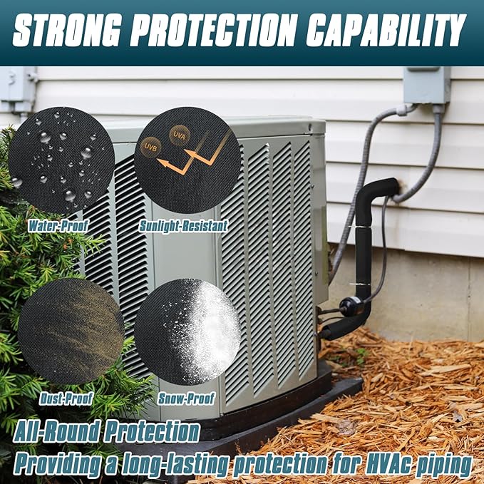2 Pack HVAC Copper Pipe Insulation Cover, 600D Oxford, 72x10.2 in , AC Pipe Insulation Outdoor Wrap,Flexible Copper Line Insulation Sleeve for Central Air Conditioning Mini Splits，