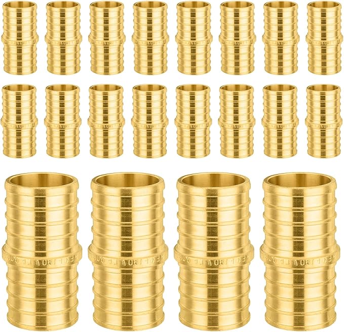 20-Pack PEX Fittings Niikappu 1"x1" Pex Straight Coupling, Brass Crimp Pipe Fittings for PEX Pipes, ASTM F1807