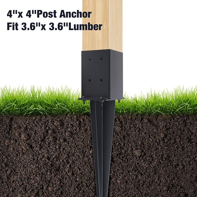 2 Pcs 4"x4" Fence Post Anchor Ground Spike 22"(Actual 3.6"x3.6") Heavy Duty Metal Fence Post Anchor with Black Powder-Coated for Deck,Fence,Porch,Railing,Mailbox