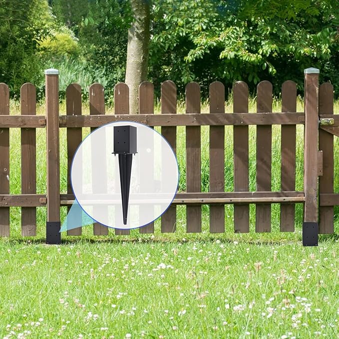 2 Pcs 4"x4" Fence Post Anchor Ground Spike 22"(Actual 3.6"x3.6") Heavy Duty Metal Fence Post Anchor with Black Powder-Coated for Deck,Fence,Porch,Railing,Mailbox