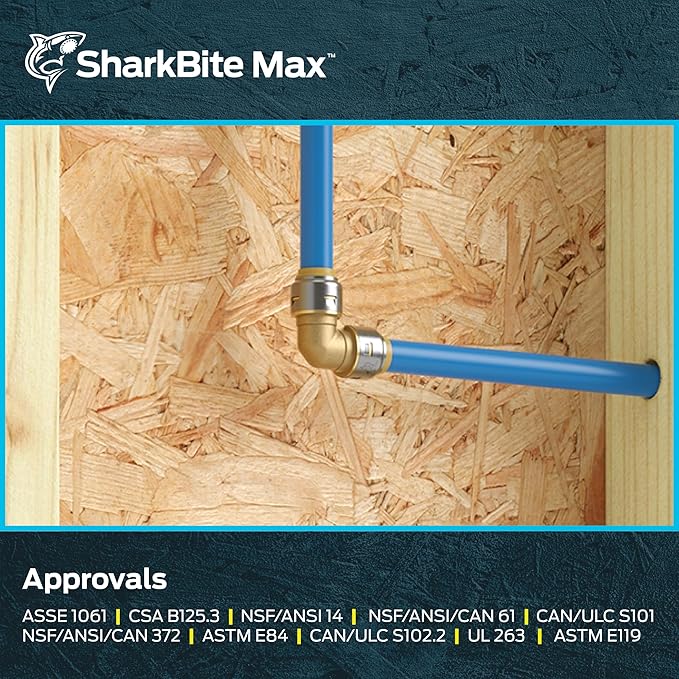 SharkBite Max 1/2 x 1/2 in PTC 90-Degree Elbow, Push-to-Connect Brass Plumbing Fitting, UR248A