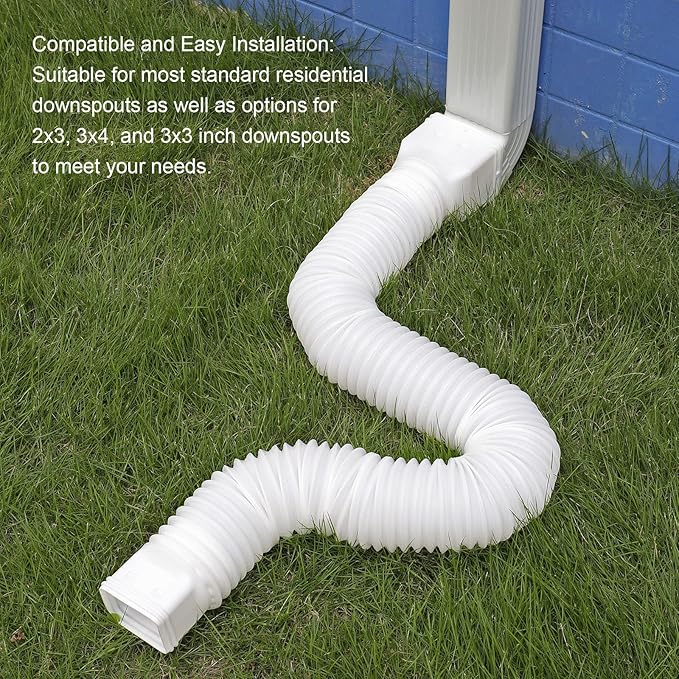 Rain Gutter Downspout Extensions, Flexible Downspout Extender for Rain Water Drainage, Down Spout Drain Extension Extendable from 21 to 68 Inches(3 Pack, White)