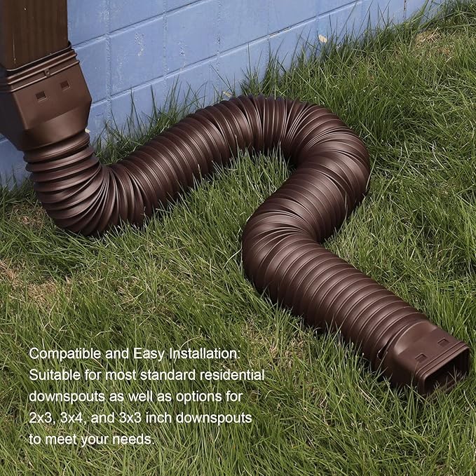 2 Pack Rain Gutter Downspout Extensions, Flexible Downspout Extender with 58"+68" Extendable Pipes for Rain Water Drainage, Durable Down Spout Drain Extension with Connector (Brown)