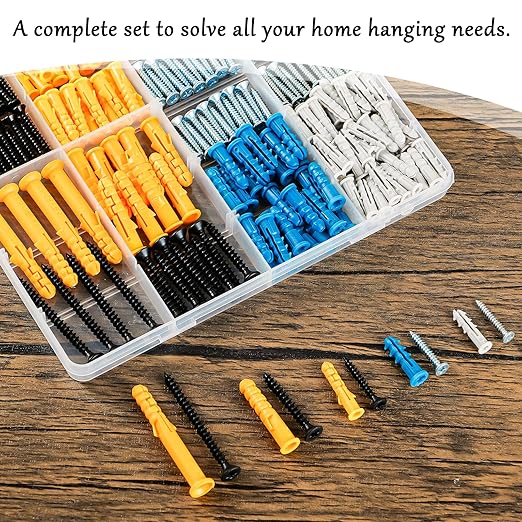 KURUI Wall Anchors Kit for Hanging Wall Art Decor/Picture Frame, Replace Picture Hanging Nails with Dry Wall Anchors, 270Pcs Picture Hangers and Screws Assortment Kit for Drywall Concrete Brick