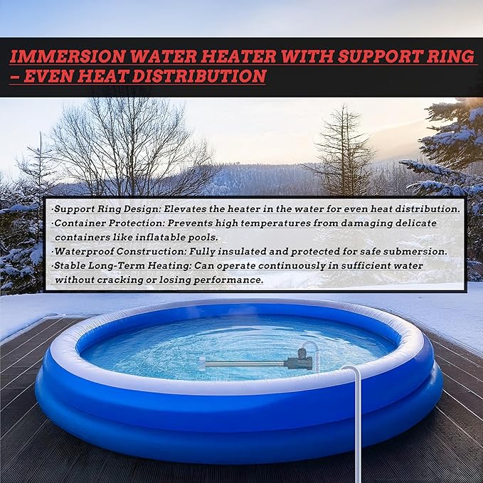3500W 240V Swimming Pool Immersion Water Heater with Wifi Timer & Auto Shut Off – Submersible Electric Heater for Above-Ground Pool, Spa, Hot Tub, Bucket, Baptistry, Baptismal Pool & Bathtub