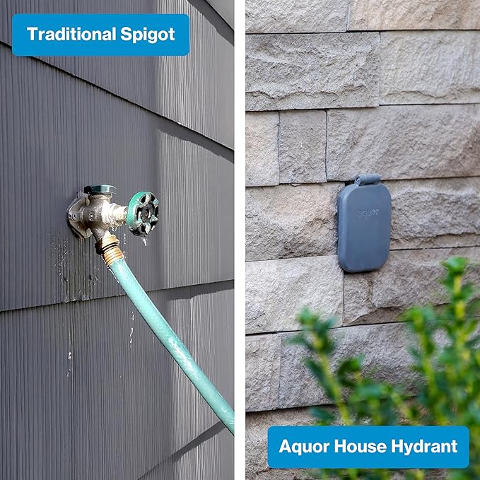 Aquor House Hydrant V2+ Frost Free Outdoor Faucet, Anti Siphon Valve with Quick Connect, Frost Proof Flush Wall Hose Bib, 2 inch Stem, 4-1/2 inch Install Depth, Slate Gray