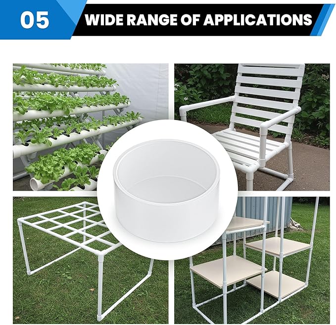 6" PVC Pipe End Cap Fitting (Compatible with 6.625" OD), 1 Pcs End Caps, Schedule 40 Furniture Grade Pipe Plug for Building PVC Furniture DIY Garden Shelf