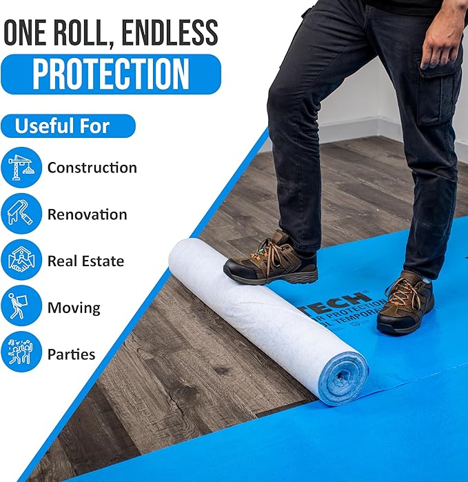 Temporary Floor Protection for Renovation, Painting, Construction - 40" x 90 ft, Covers 1800 sqft