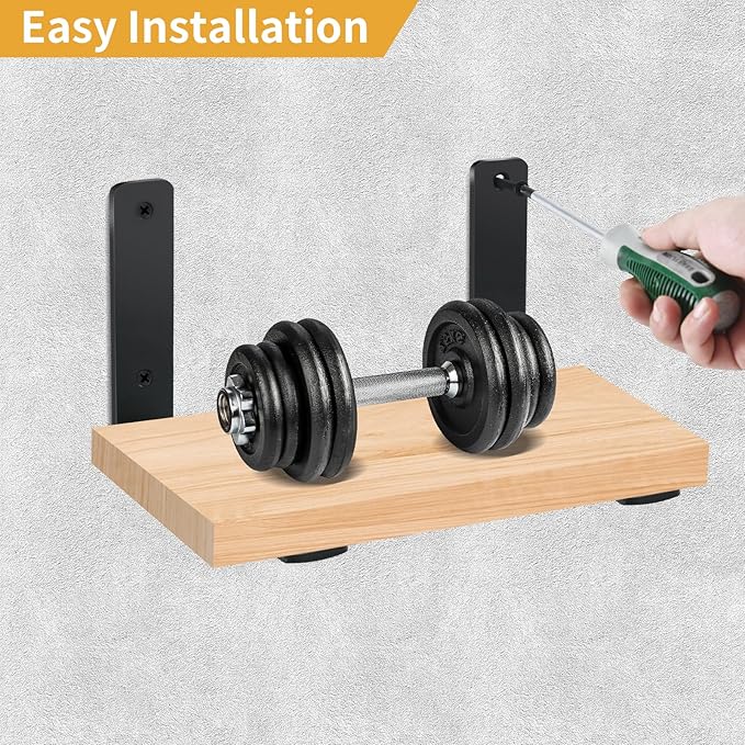 8 Pack - L 8" x H 6" x W1.5, 5mm Thick Black L Shelf Bracket, Iron Shelf Brackets, Metal Shelf Bracket, Industrial Shelf Bracket, Floating Shelf Bracket, Shelf Supports with Screws