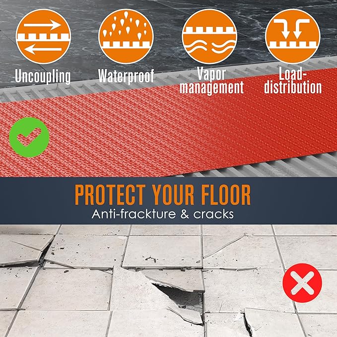 Houseables Uncoupling Membrane, Tile Underlayment, Tile Membrane, Flooring Underlayment, for Floor, Decoupling, Anti Fracture, Waterproof, Anti Crack, Vapor, 1/8" Thick, 3.3 ft x 53.5 ft / 175 Sq Ft