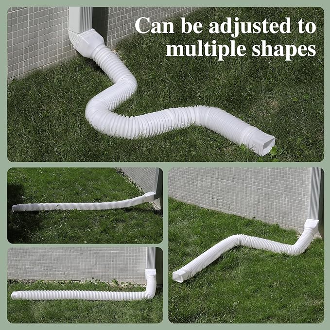 3 Pack Flexible Gutter Downspout Extensions Extendable from 21" to 67", Downspout Extender Comes with Adapters, Thickened Down spout Drain Extension for Rainwater Drainage(White)