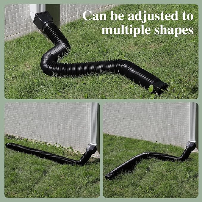 3 Pack Flexible Gutter Downspout Extensions Extendable from 21" to 67", Downspout Extender Comes with Adapters, Thickened Down spout Drain Extension for Rainwater Drainage(Black)