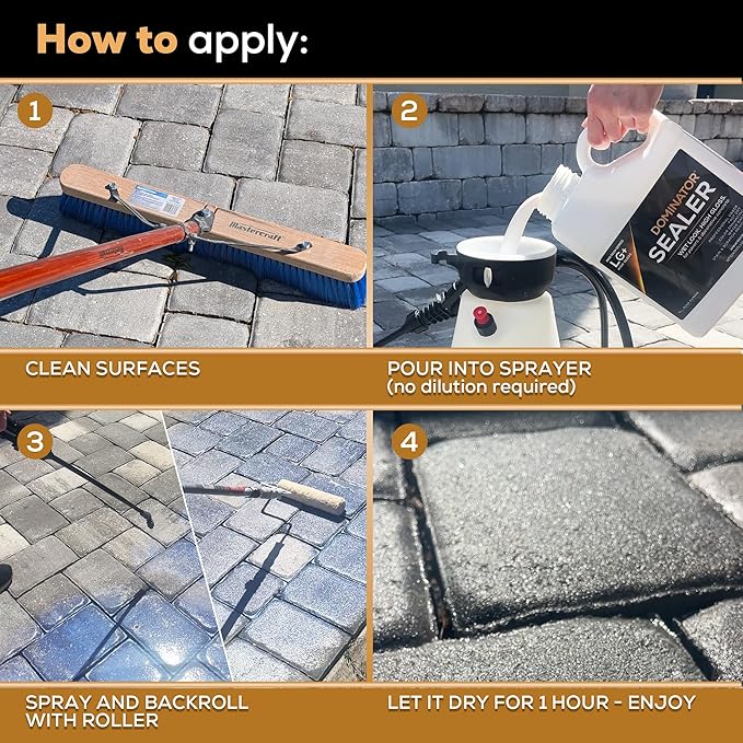 DOMINATOR LG+ Low Gloss Concrete & Paver Sealer 5 Gal | Professional Grade Wet Look, Water-Based Acrylic Sealer | Long-Lasting Protection for Driveways, Patios & Walkways
